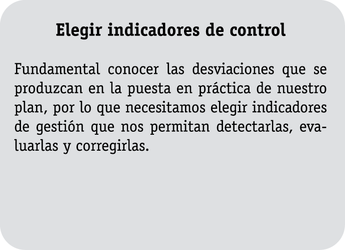  Elegir indicadores de control Fundamental conocer las desviaciones que se produzcan en la puesta en práctica de nues   