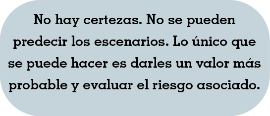 No hay certezas  No se pueden predecir los escenarios  Lo único que se puede hacer es darles un valor más probable y    